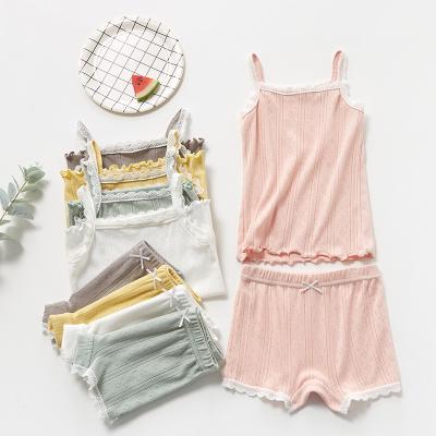 China QUICK DRY Kids Clothing Summer Toddler Girls Clothing Sets Baby Cotton Knitted Lace Vest Shorts Pants Shorts Set toddler clothes for sale