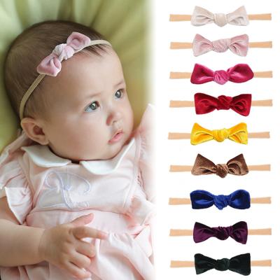 China Solid 12 Colors Velvet Sailor Baby Girl Knot Bow Headband Non-trace Friendly Material Prevention Headband Accessories for sale