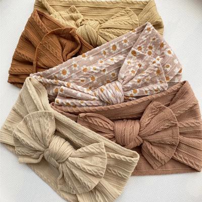 China Fashion Friendly Material Wide Jacquard Nylon Headbands Bows Organic Baby Headband Plaid Baby Headband for sale