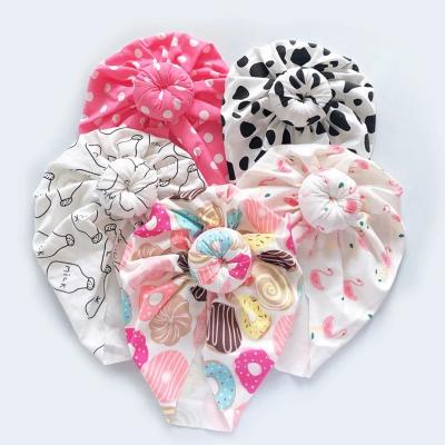 China Full Season Cotton Donut Cartoon Animals Friendly Material Baby Headband Knot Dot Print Baby Hat Beanie Turban for sale