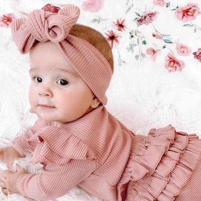 China Baby Clothes Long Sleeve Romper Tops Bow Shorts Cheap Designed Headband 3pcs/Set Cotton Baby Clothes for sale