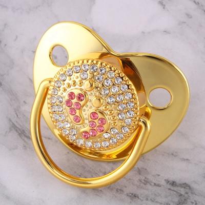 China 2021 Hot Selling 5 BPA Free Colors Bling Luxurious Synthetic Handmade Gold Baby Footprints Initial Pacifier for sale