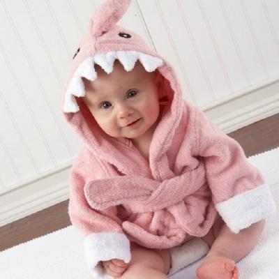 China 0-36 Month Pink Shark Terry Cotton Girls Boys Sleepwear Bathrobe QUICK DRY 100% Cotton For Kids for sale