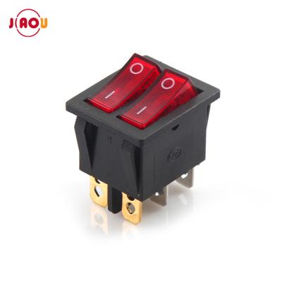 China JIAOU KCD8-212N Double Boat Switch 6 Pin On-Off With Light Rocker ON-OFF Switch for sale