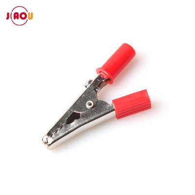 China JIAOU Battery Clip Crocodile Clips PVC Handle 52mm Insulated Metal Iron Test Clip Plastic Battery Clamp for sale