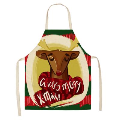 China Kitchen Modern Household Simplicity Christmas Cleaning Moose Printed Women Canvas Apron Baking Family Living Room Cotton Pinafore Adult Bib for sale