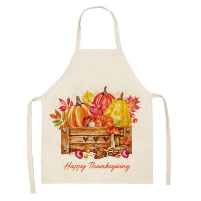 China Women's Linen Apron Baking Household Modern Household Simplicity Pumpkin Printed Cotton Pinafore Adult Bib Cleaning for sale