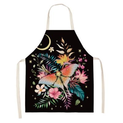 China Women's Linen Apron Baking Family Kitchen Living Room Household Modern Simplicity Butterfly Print Cotton Pinafore Adult Cleaning Bib for sale