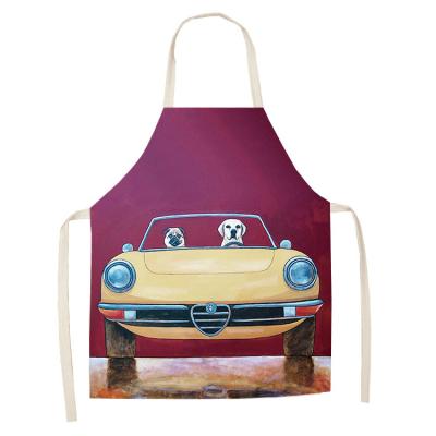 China Modern Simplicity Car Printed Cotton Bib Cleaning Adult Bib Household Kitchen Living Room Family Cooking Women Canvas Apron for sale