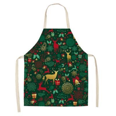 China Kitchen Modern Household Simplicity Cleaning Christmas Printed Women Canvas Apron Baking Family Kitchen Living Room Cotton Pinafore Adult Bib for sale