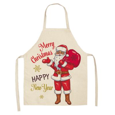 China Kitchen Modern Household Simplicity Snowman Cleaning Christmas Printed Women Canvas Apron Baking Family Living Room Cotton Pinafore Adult Bib for sale