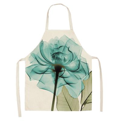 China Women's Linen Apron Baking Family Kitchen Living Room Kitchen Modern Household Simplicity Flower Printed Cotton Pinafore Adult Bib Cleaning for sale