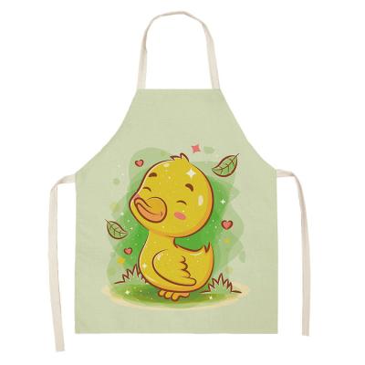 China Women's Canvas Apron Cartoon Printed Simplicity Modern Household Kitchen Household Kitchen Adult Bib Cleaning Bib for sale