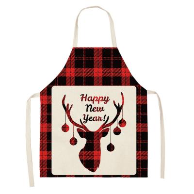 China Kitchen Modern Household Simplicity Cleaning Christmas Printed Women Canvas Apron Baking Family Kitchen Living Room Cotton Pinafore Adult Bib for sale