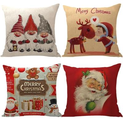 China Printing Christmas Santa Elk Cushion Cover 45*45cm Cotton Canvas Pillow Printed Home Decor Christmas Pillow Covers Sofa Cushions Pillow Cases for sale