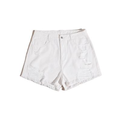 China Plus Size Women's Breathable Jeans Shorts Wholesale In List Foot Raw Cotton White Ripped Breathable Zipper Fly Cheap Price for sale