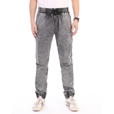 China Men Jeans OEM ODM Breathable Stretch Cotton Elastic Waist Snow Bleached Jogger Suction String Breathable Rubber Customized for sale