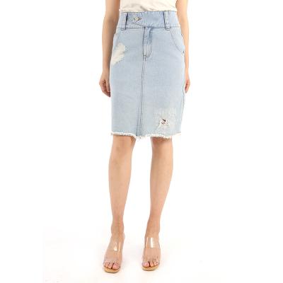 China Breathable Women Jeans Skirts OEM ODM In Stock Cotton Zipper Fly Breathable Vintage Distressed Customized Casual for sale