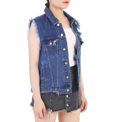 China Breathable Denim Jackets Women Blue Sleeveless Mid H Cotton Shape Destroyed Ripped Ladies Cool Waist Custom Jeans Chic for sale