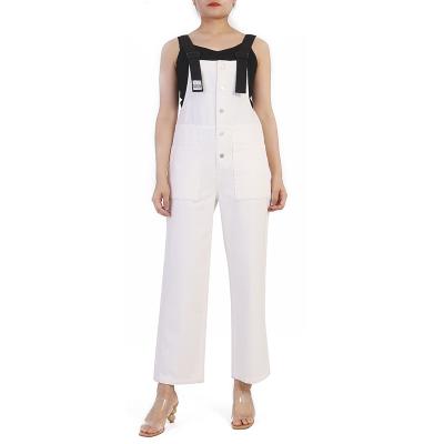 China OEM ODM Breathable Overall Straight Cotton Loose Leg Contrast Cotton Overalls Jeans Ladies Casual Beach Customized Playsuit for sale