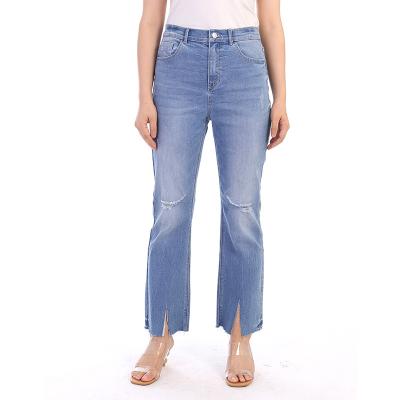 China Wholesale Summer Breathable Spring Women's Custom OEM ODM ODM Clothes Ripped Flare Jeans Stretched Pleated Sustainable Breathable for sale