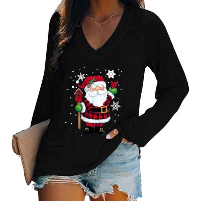 China 2021 Winter Breathable Christmas Theme Lovely Santa Claus Print Plus Size Women' S Blouses And Shirts for sale