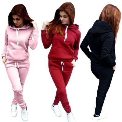 China Breathable High Quality Plain Dyed Hooded Women Custom Tracksuit Set For Jogging for sale