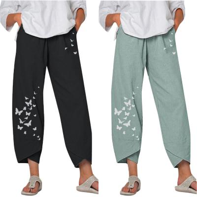 China 2021 New Women's Anti-pilling Ladies Butterfly Pattern Copy Loose Pants Loose Pants Stylish Summer for sale