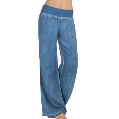 China Breathable HOT Loose Yoga Long Palazzo Jeans Look Lounge Wear Pants Womens Wide Leg Pants for sale