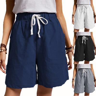 China Breathable Knee-Length Shorts Drawstring Plain Solid Color Loose Pants Women Summer Shorts for sale