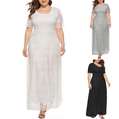 China Breathable Plus Size Women Short Sleeve Elegant Evening Hollow Lace Up Long Maxi Dresses for sale