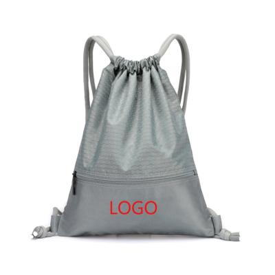 China Large String Polyester Drawing Heavy Duty Waterproof Sports String Bag Drawstring Gym Backpack With Zipper Pocket for sale