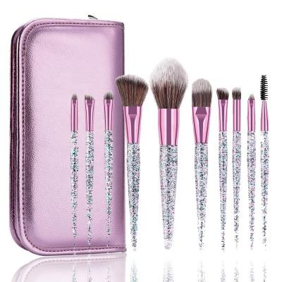 China Angular Blush 2020 Hot Sale 10pcs Crystal Makeup Brushes Transparent Diamond Crystal Handle Foundation Blending Makeup Brush Set for sale