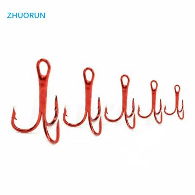 China ZHUORUN Durable High Quality Red Carbon Steel Red Carbon Steel Jig Hook Fishing Treble Hooks Sharpened Three Anchor 2/3/4/6/8/10/12/14# for sale