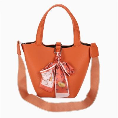 China Yuhong New Fashion Bucket Bag Waterproof With Scarf Bowknot Silk Basket Handbag For Shoulder Women Large Capacity Tote Bag for sale