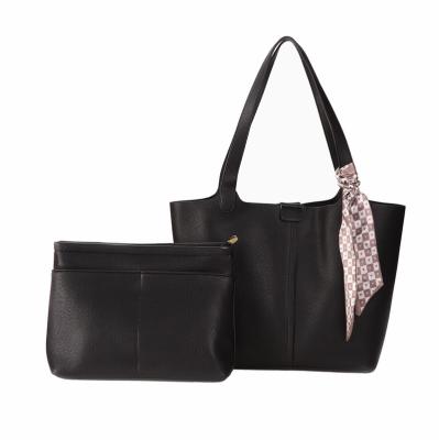 China Yuhong New Fashion Purse Handbag 2pc Waterproof Soft Leather Shoulder Bag With Black Silk Scarf Casual Class Swapping Tote Bag For Woman for sale