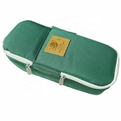 China Schools & Yuhong Green Large Pencil Pouch Office Student Stationery Storage Organizer Two Layer Zipper Canvas Pencil Bag for sale