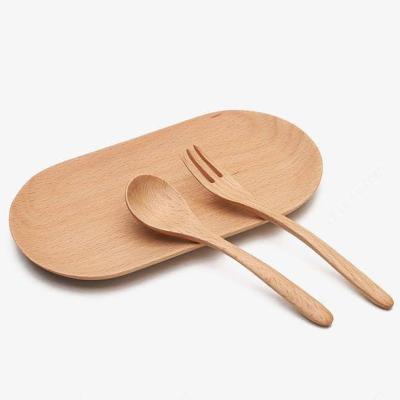 China Portable Sustainable Wooden Baby Fork Spoon Set Natural Safety Kitchen Tableware For Kids Baby for sale