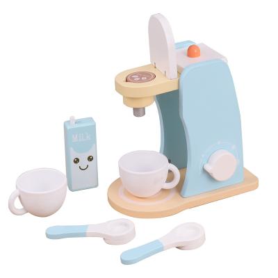 China Role Playing Solid Wood Wooden Coffee Maker Set Toys Kitchen Tableware Life Skills Gifts Birthday Christmas Gifts For Kids for sale