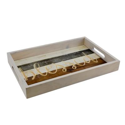 China Style Europe Type Wholesale Cheap Customized Rustic Wooden Rectangle Hotel Butlers Tray for sale