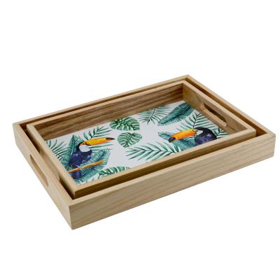 China Europe Type High Quality Custom Deep Printing Colorful Style Decorative Wooden Serving Tray for sale