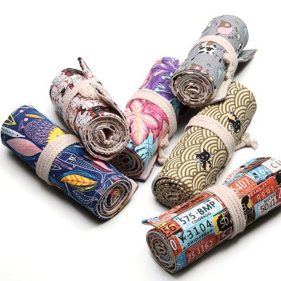 China Schools & Desks Shape Canvas Pencil Roll Envelope Pen Bag Pencil Roll Up Holder Pencil Case Colorful Printing for sale