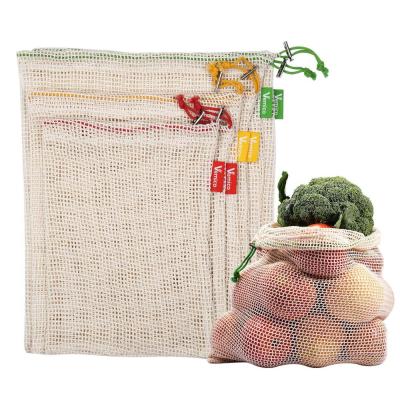 China Recyclable Hot Eco Friendly Reusable Drawstring Mesh Shopping Bag For Amazon Food Grade Cotton Product Vegetables And Fruits for sale