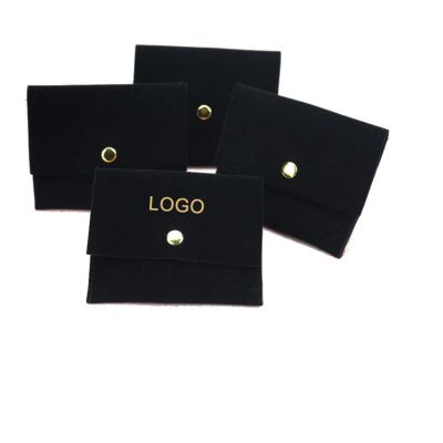 China Factory Promotional Black Flip Top Velvet Pouch Button Jewelry Storage Pouch Wholesale Eco-friendly Gift Bag With Your Company Logo for sale