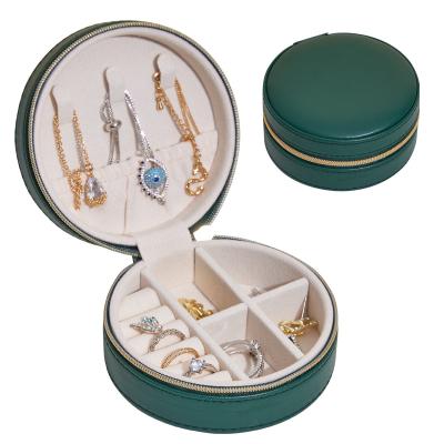 China Jewelry Storage Box Round Shape Mini Jewelry Travel Box Packag Jewelri Case PU Leather Velvet Necklace Brooch Rings Boxes Jewelry Packaging for sale