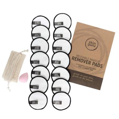 China Black Cotton Product Bags With White Bamboo Pad Eco Friendly Cotton Face Remover Around Remover With Retail Packing And 3 Layers for sale