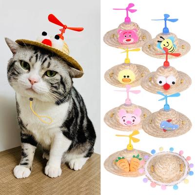 China Dragonfly Sustainable Cute Bamboo Pet Accessories Pet Design Straw Hat Cat Hat Cartoon Sun Small Hats for sale