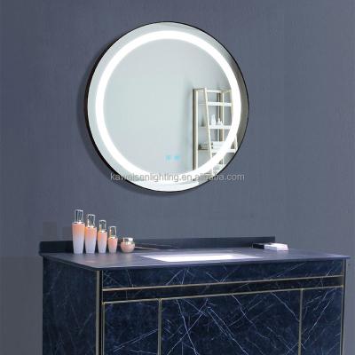 China Contemporary Luxury Hotel Wall Around LED Lighted Bathroom Mirror Wall Mount Metal Black Frame Decorative Smart Mirrors for sale