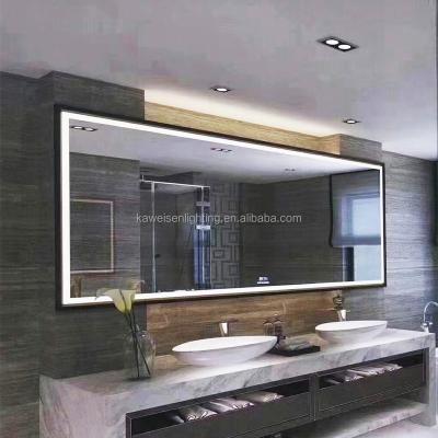 China Custom Wifi Wall Mount Aluminum Frame Rectangle Motion Sensor Touch Sensor Dimmer Smart Magnifying Light Magic Led Bathroom Mirrors for sale