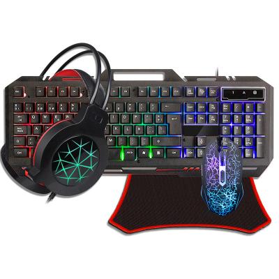 China Hot Selling Multimedia 4 Keys In 1 Gaming Keyboard And Mouse Combo Earphone For PC Gamer RGB Backlit Mechanical Wired Light Strip LED Keyboard Set for sale